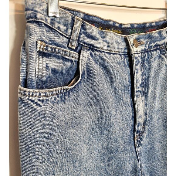 Vintage 80s Wide Leg Tapered Snapped Ankle Acid Wash High Waist Jeans - Picture 2 of 12